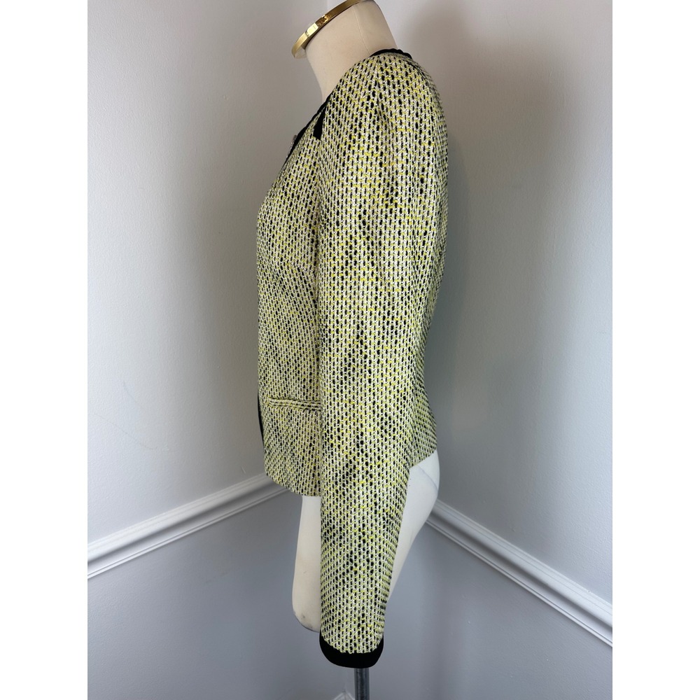 BANANA REPUBLIC TALL Yellow Black & White Tweed Zip Front Blazer Jacket | 6 Tall - Picture 5 of 13